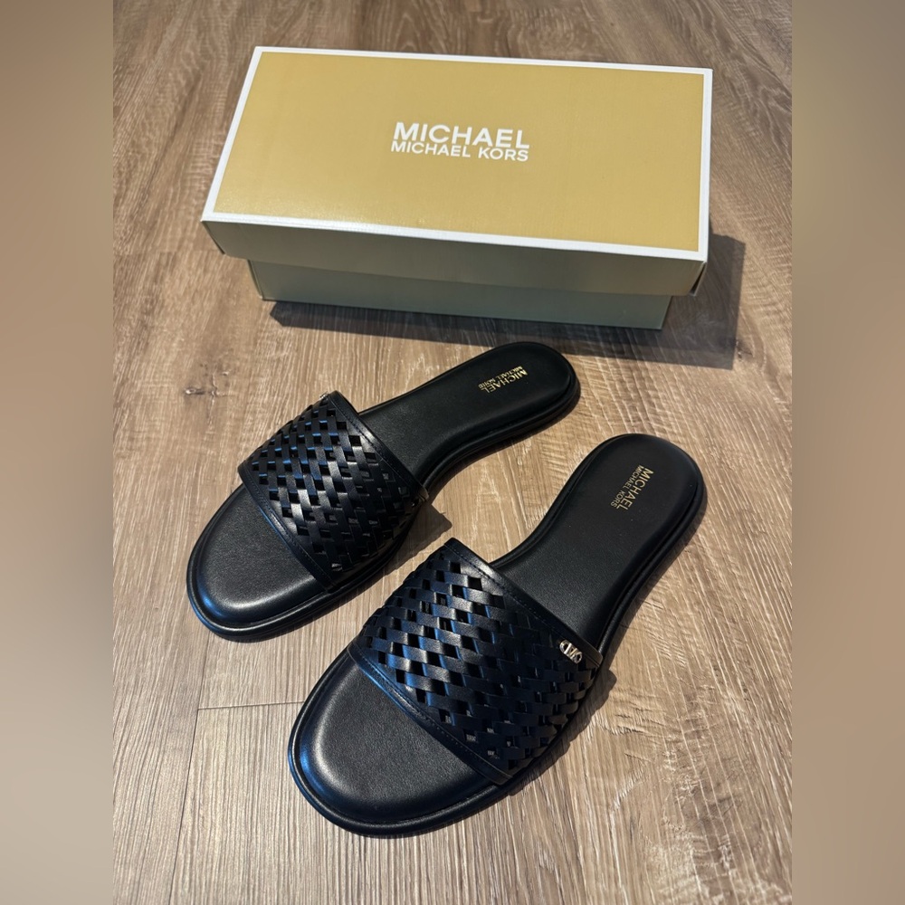 Michael Kors Black Leather Saylor Slides